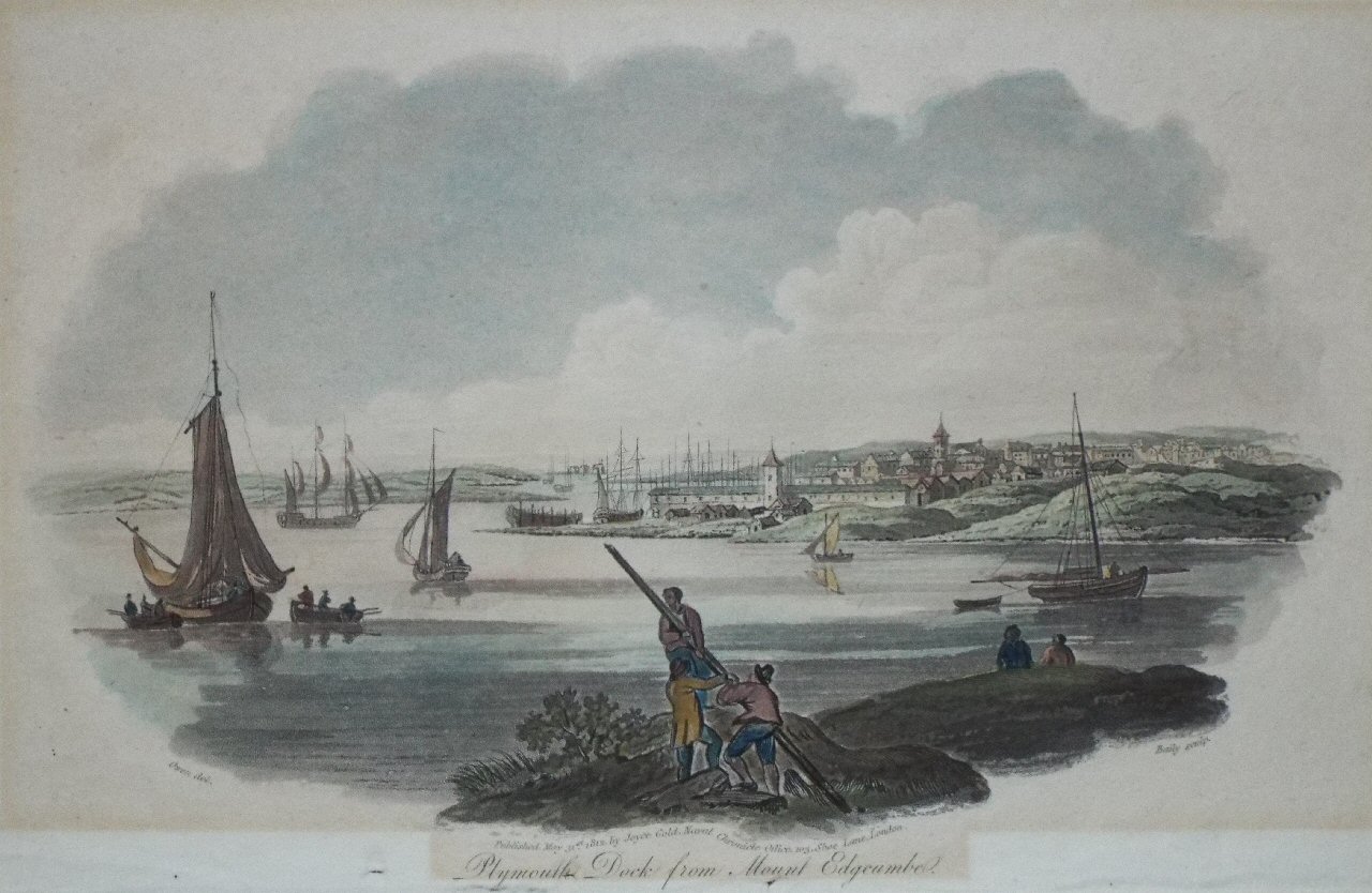 Aquatint - Plymouth Dock from Mount Edgcumbe - 